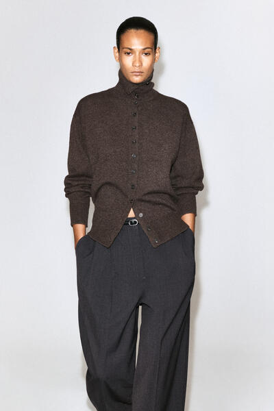 SCULPTED CASHMERE FUNNEL-NECK CARDIGAN