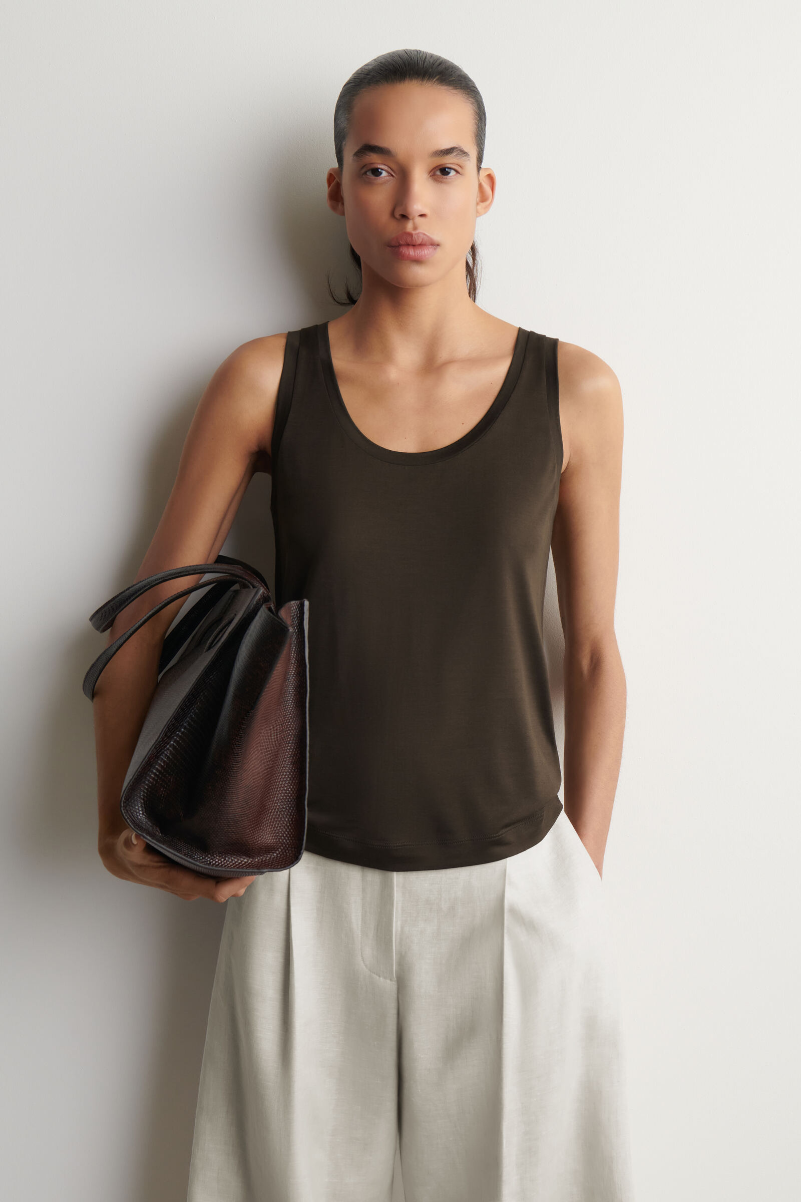 SCOOP-NECK SILK-JERSEY TANK TOP スクープネックシルクジャージー