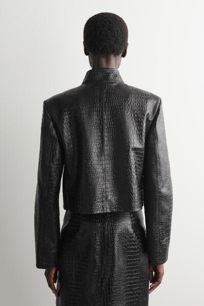 COS クロップド クロコエフェクト レザーブレザー