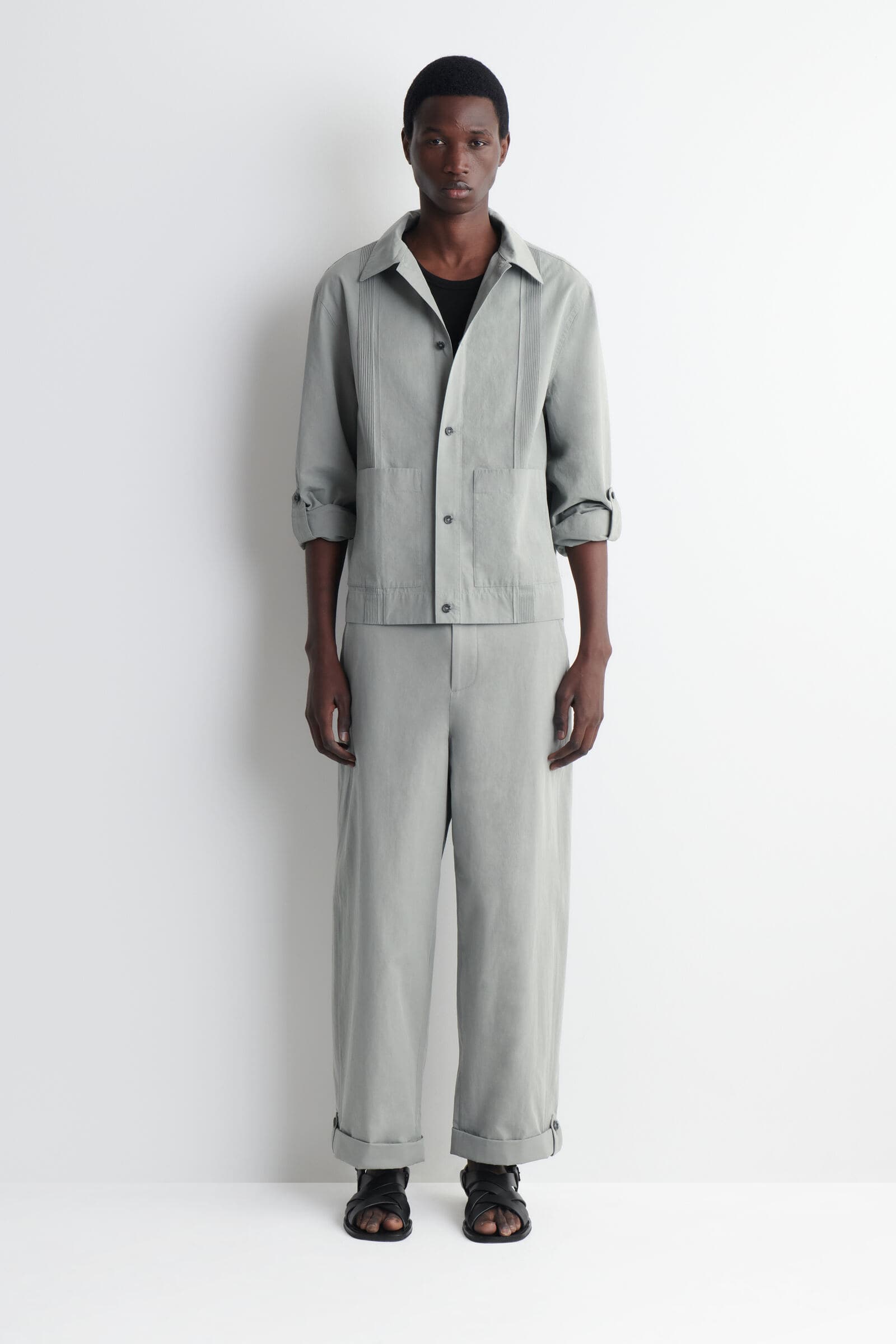 PINTUCKED COTTON-LINEN OVERSHIRT ピンタックコットンリネンオーバー