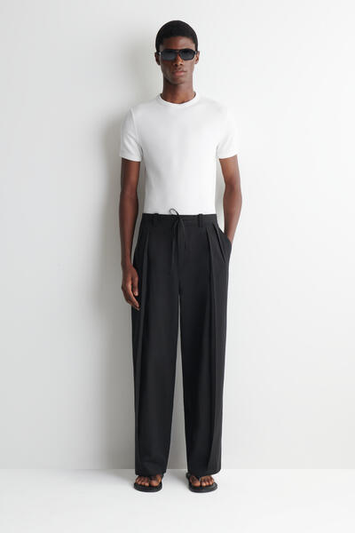 COTTON RELAXED WIDE-LEG DRAWSTRING TROUSERS