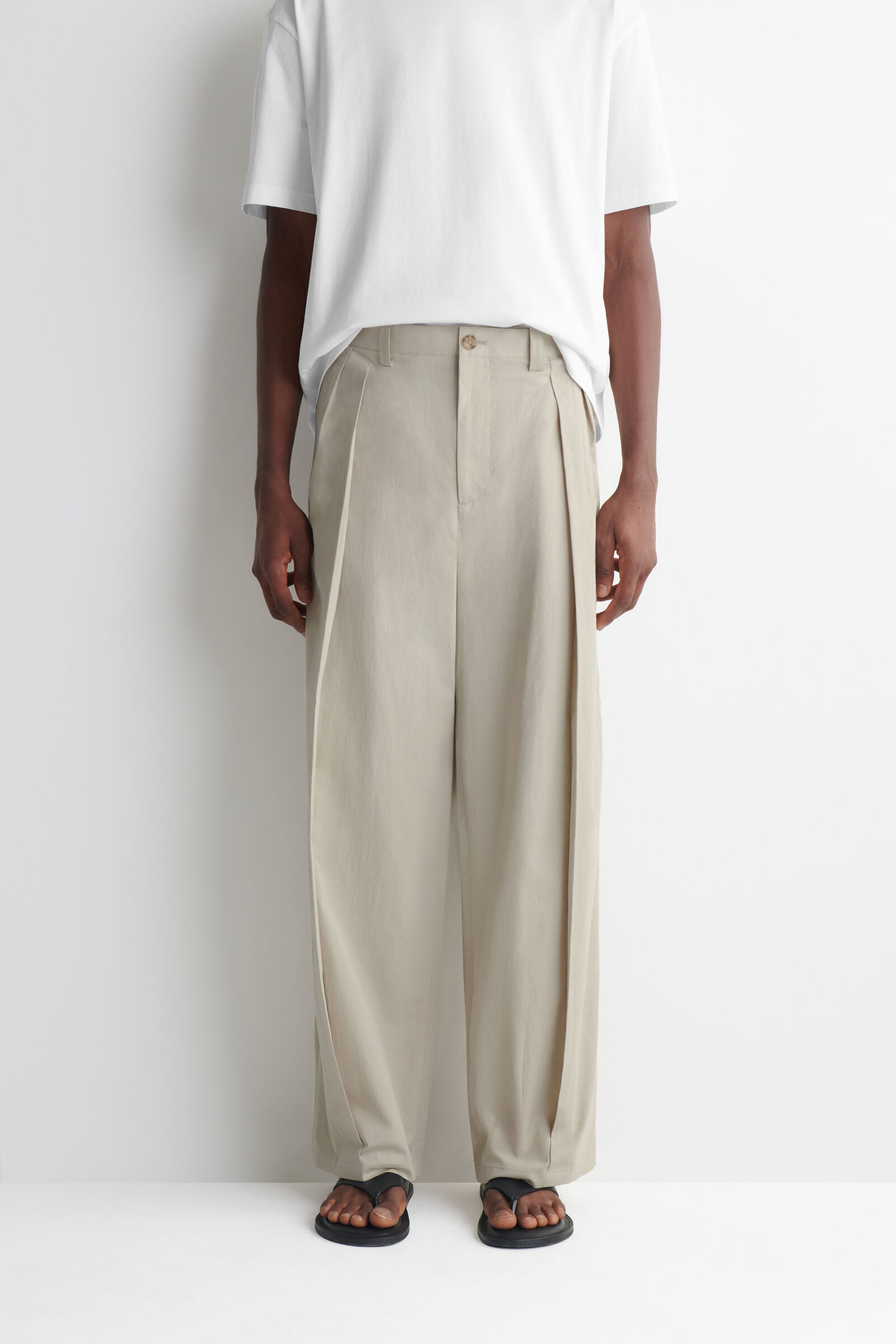 COTTON RELAXED WIDE-LEG DRAWSTRING TROUSERS 綿リラックスワイド
