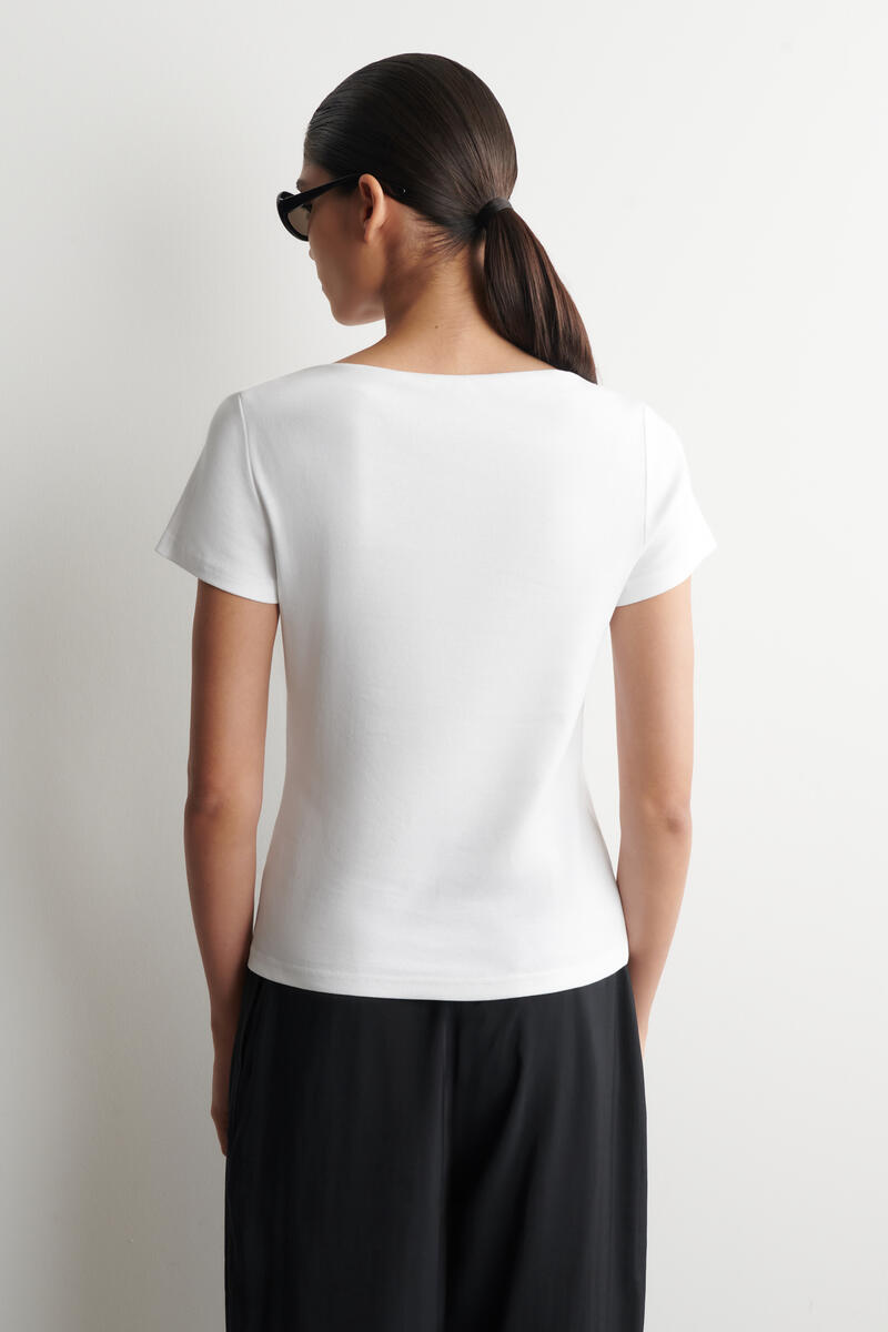 COS スリム ボートネック コットン Tシャツ