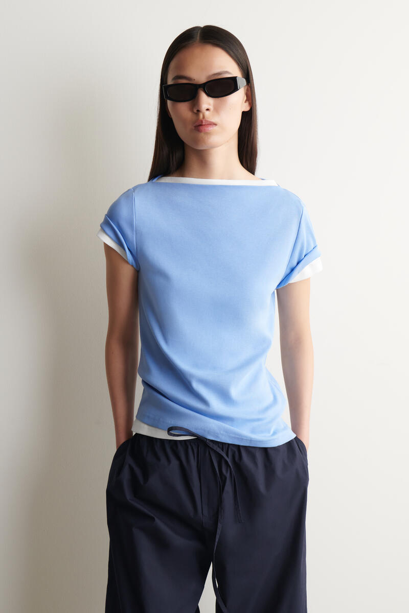 COS スリム ボートネック コットン Tシャツ