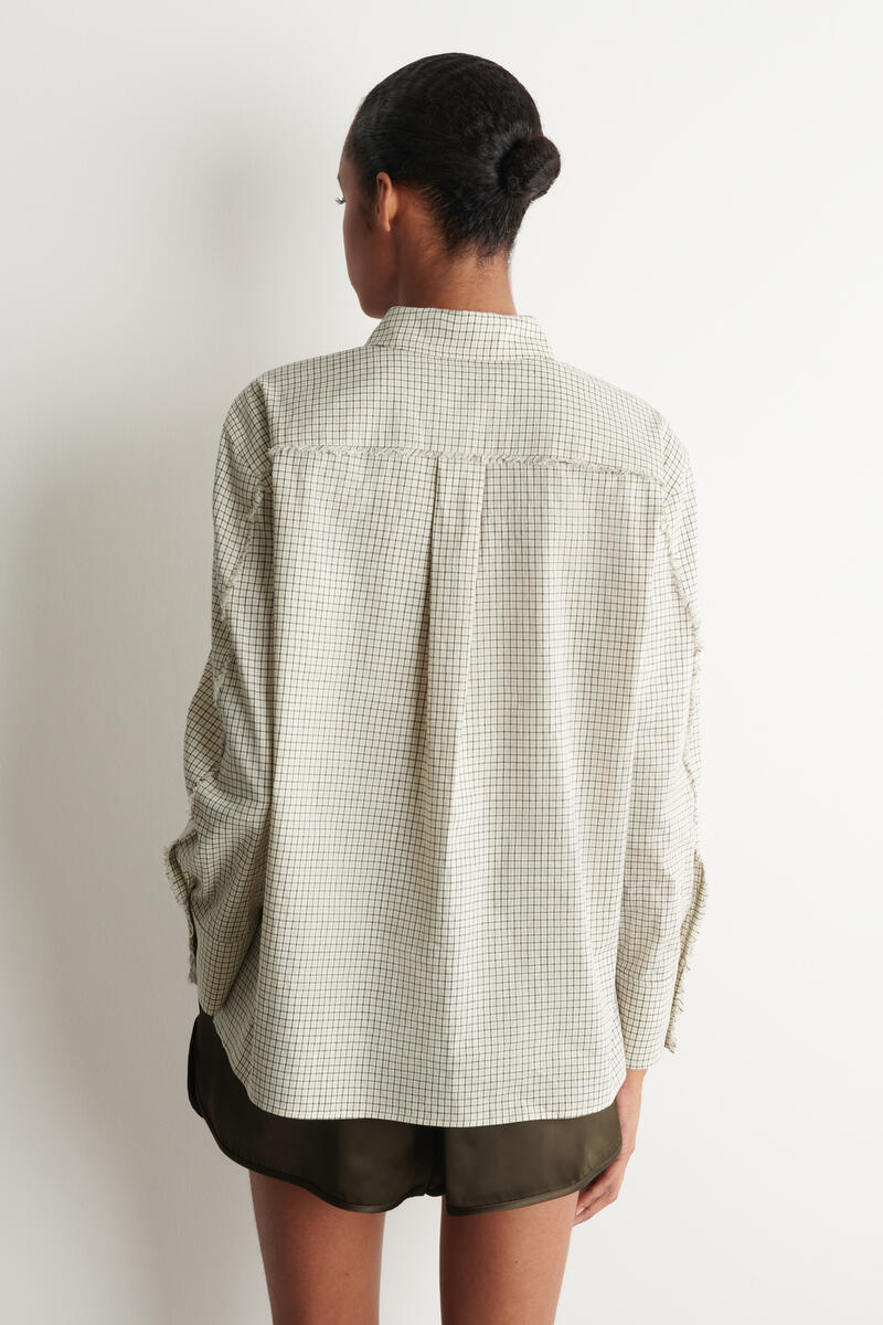 COS フリンジチェック リネンコットンシャツ