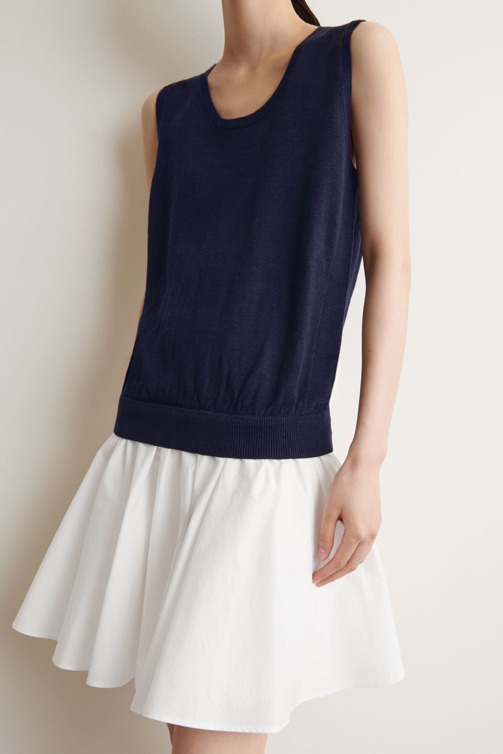 LAYERED COTTON-LINEN MINI DRESS レイヤード綿リネンミニドレス