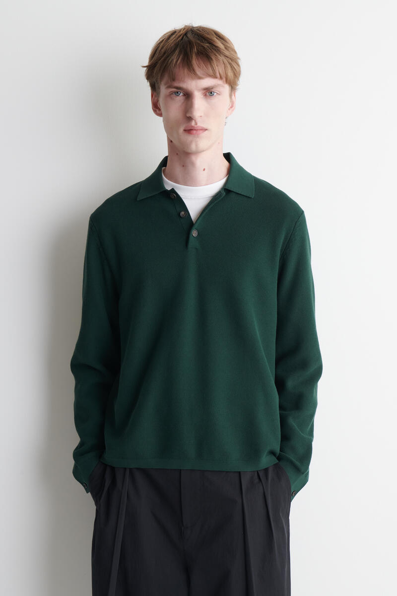 HONEYCOMB-KNIT POLO SHIRT ハニカムニットポロシャツ ダークグリーン