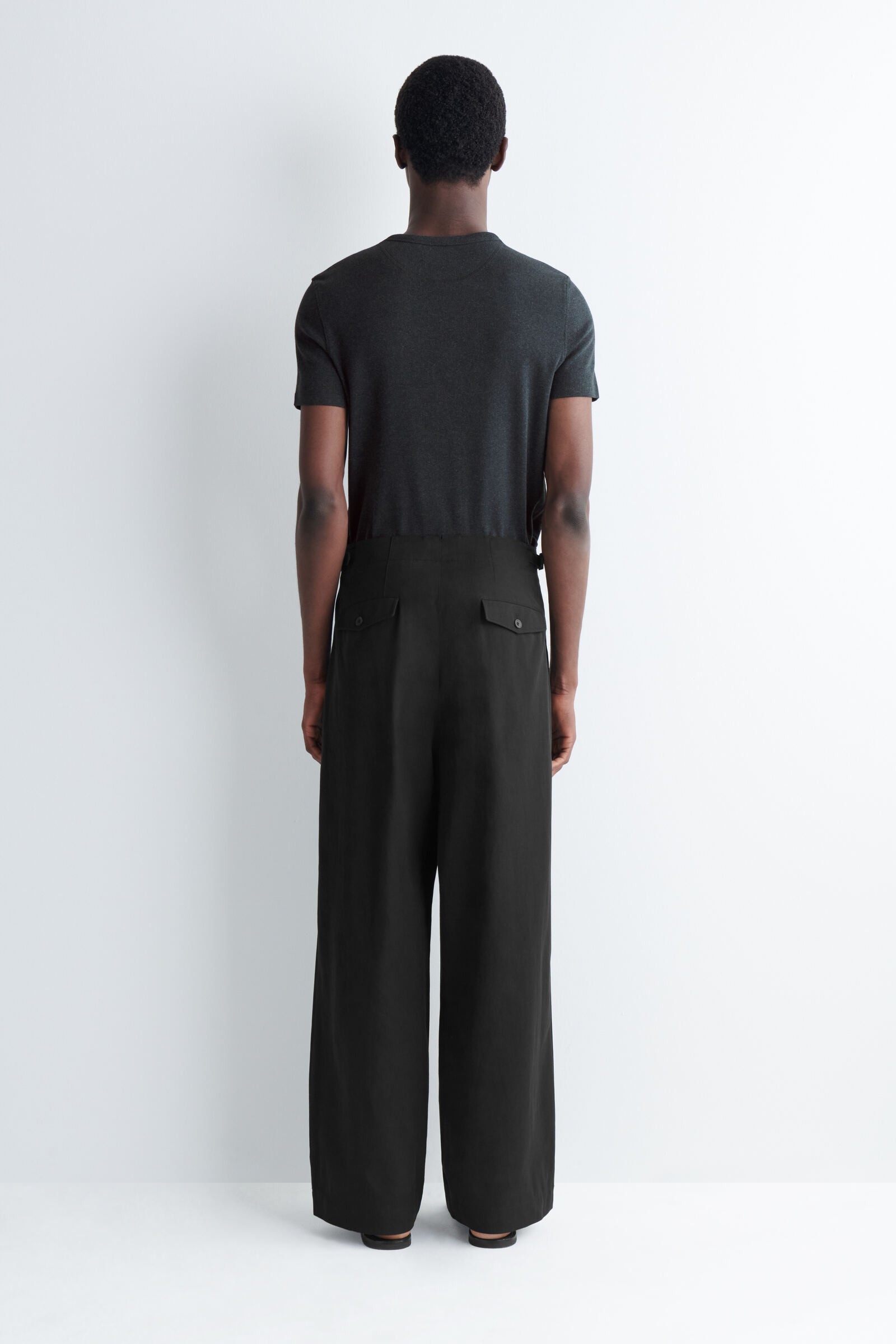 COS ブラック ワイドパンツ POCKET-DETAIL RELAXED-FIT WIDE-LEG TROUSERS ポケットディテール