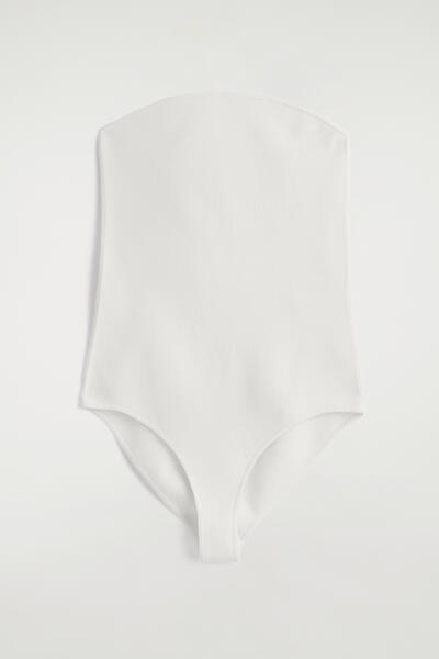 COS ストラップレス リブ シルク ボディスーツ