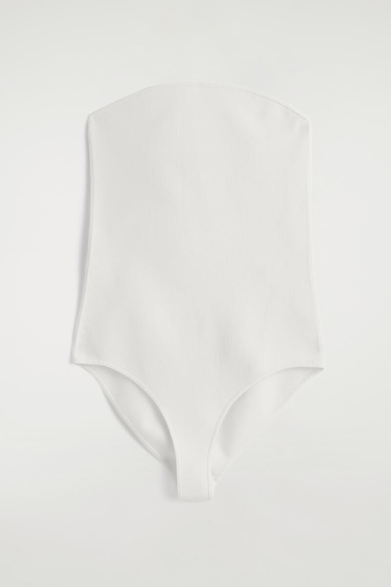 COS ストラップレス リブ シルク ボディスーツ