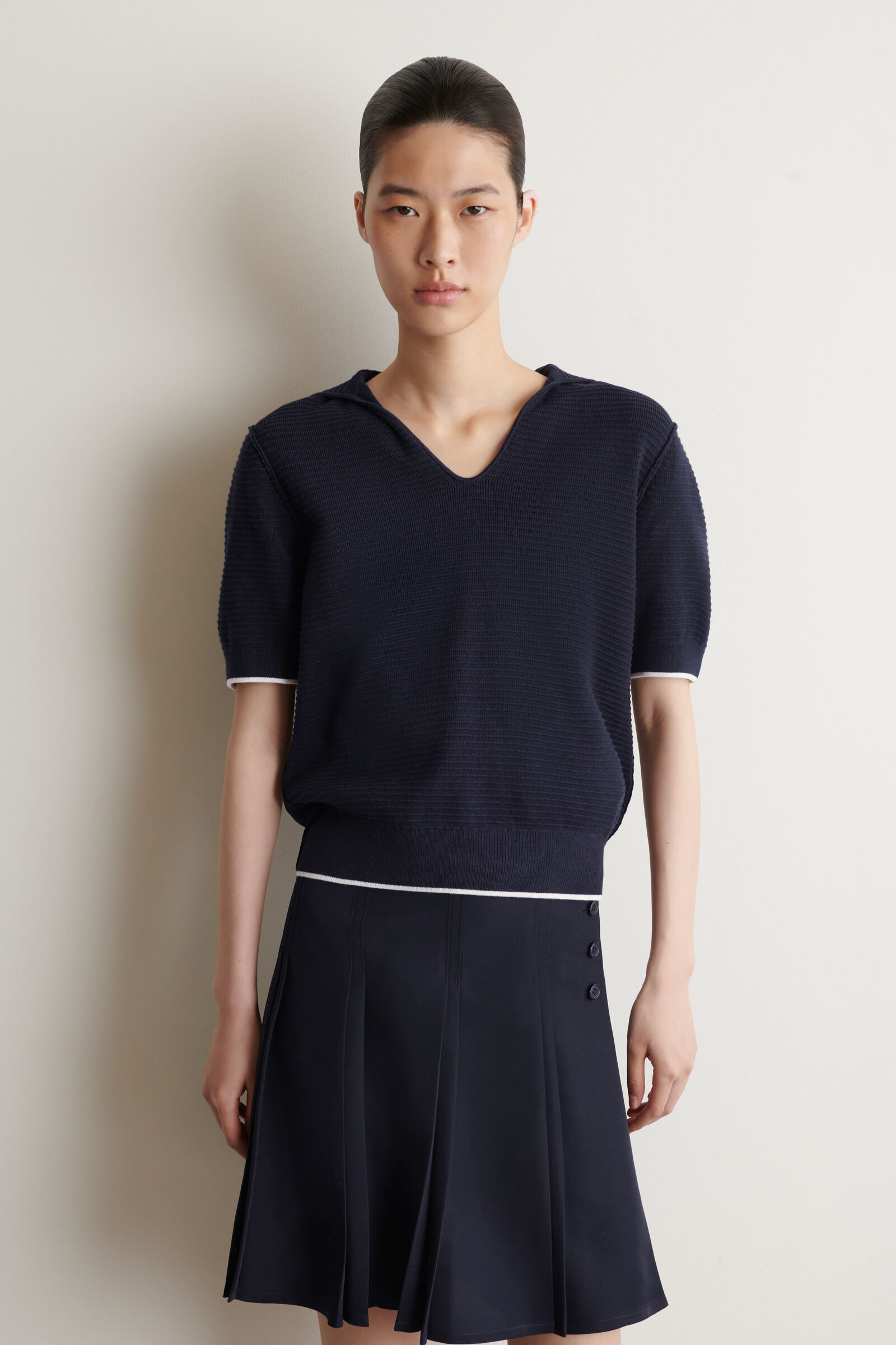 SAILOR-COLLAR KNITTED TOP セーラーカラーニットトップ ネイビー｜COS