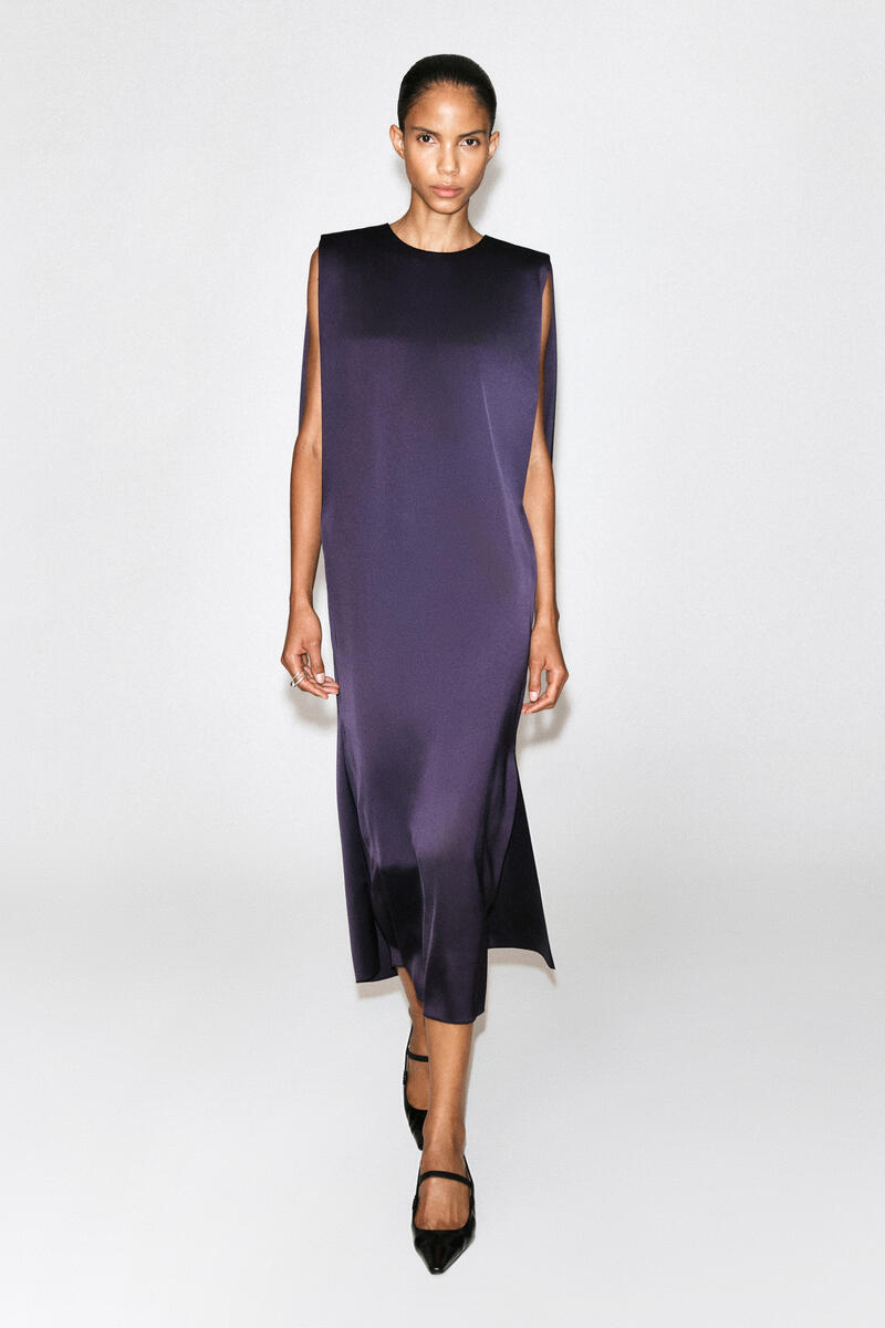 DRAPED OPEN-BACK MATTE-SATIN DRESS ドレープ オープンバック マット