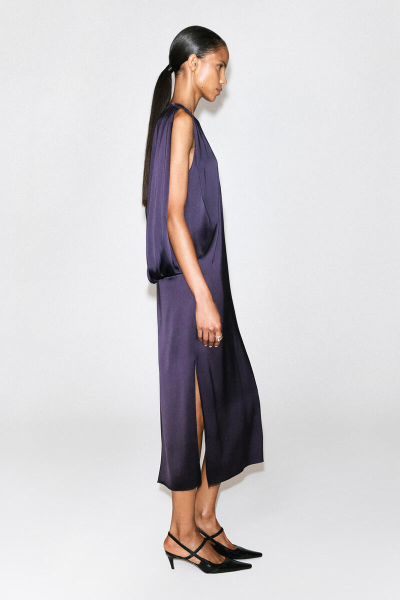 DRAPED OPEN-BACK MATTE-SATIN DRESS ドレープ オープンバック マット