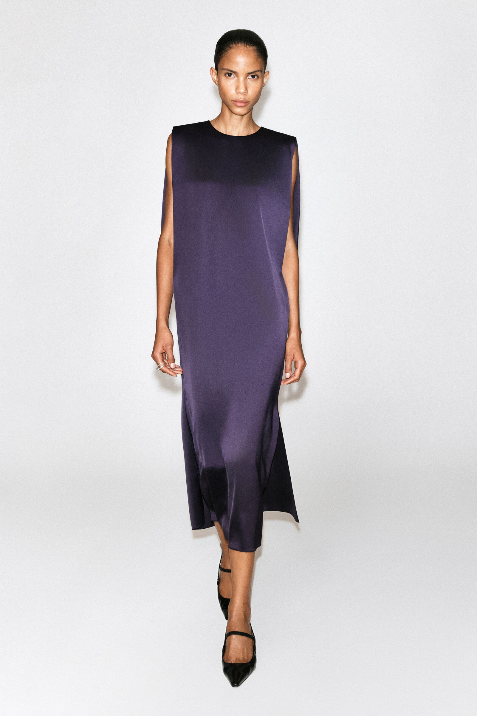 DRAPED OPEN-BACK MATTE-SATIN DRESS ドレープ オープンバック マット