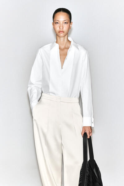 PINTUCKED COTTON-SILK TUXEDO SHIRT