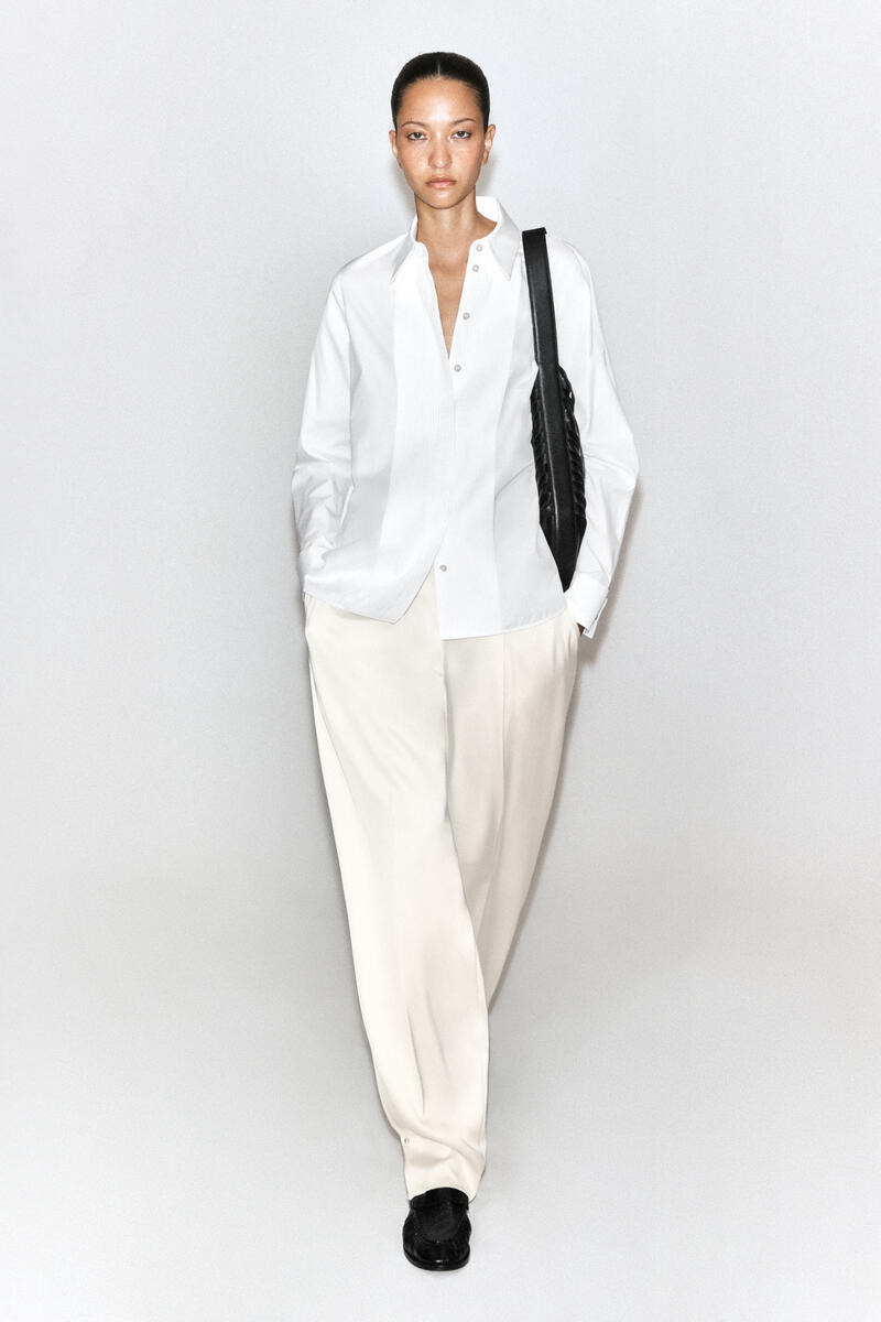PINTUCKED COTTON-SILK TUXEDO SHIRT ピンタック コットンシルク