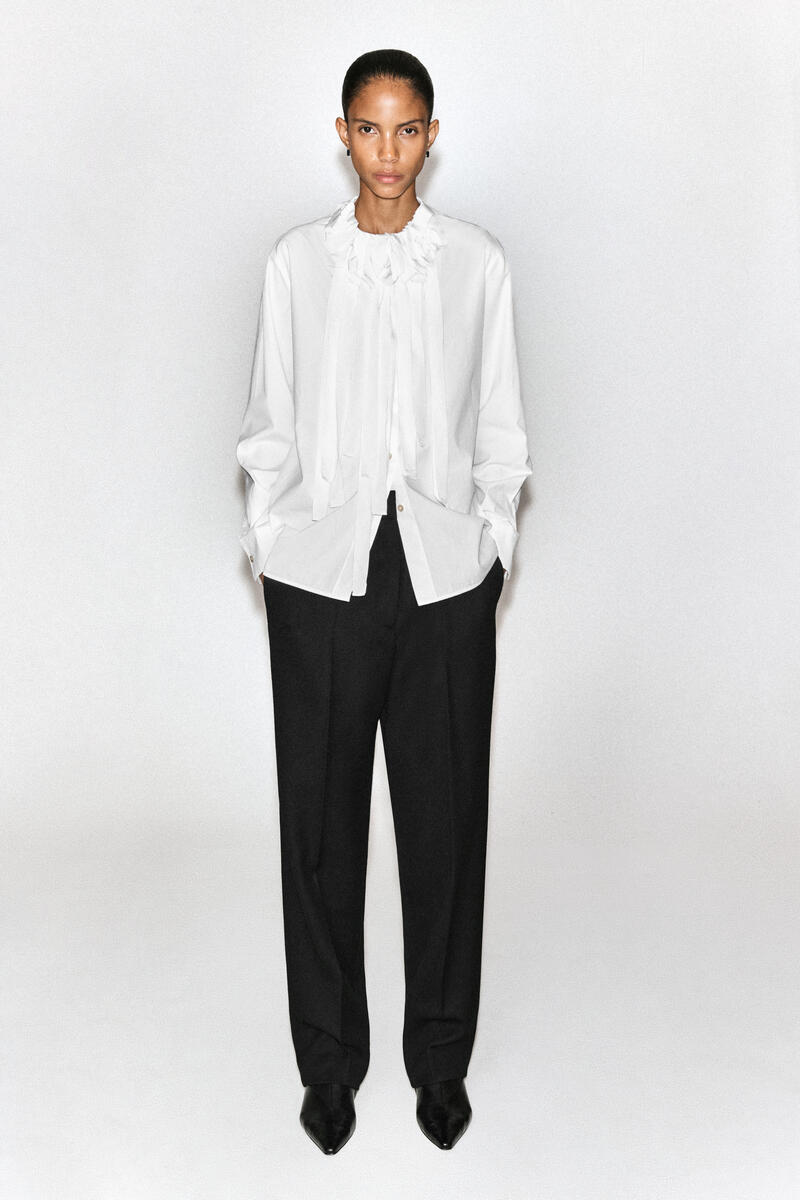 み 新品タグ付 現行品 COS タイフロントニットシャツ ホワイト M GROSGRAIN BIB-FRONT COTTON SHIRT グログラン・ビブフロント
