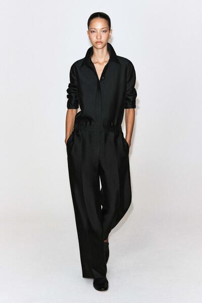 TAILORED SILK STRAIGHT-LEG TROUSERS