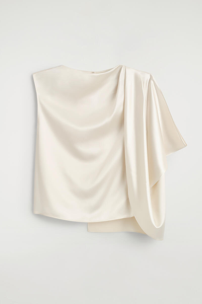 ASYMMETRIC DRAPED MATTE-SATIN TOP アシンメトリック ドレープ マット