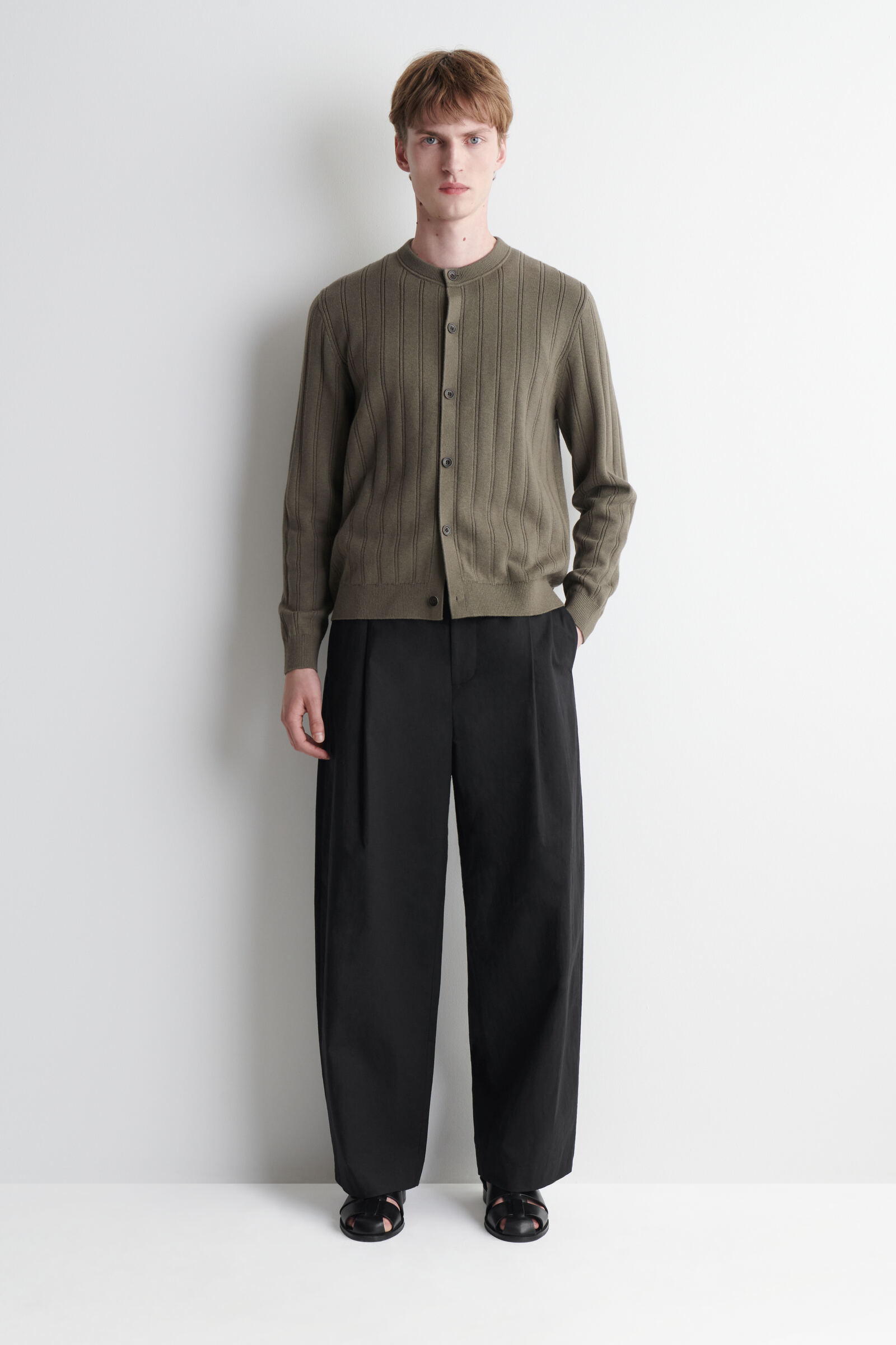 RIBBED WOOL-COTTON CARDIGAN リブウールコットンカーディガン カーキ
