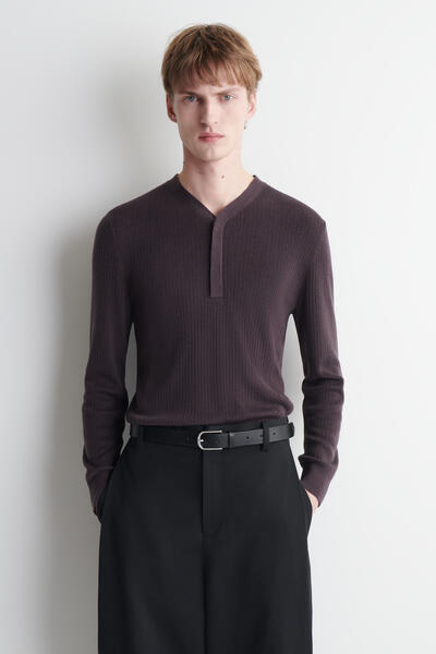 RIBBED-KNIT HENLEY TOP