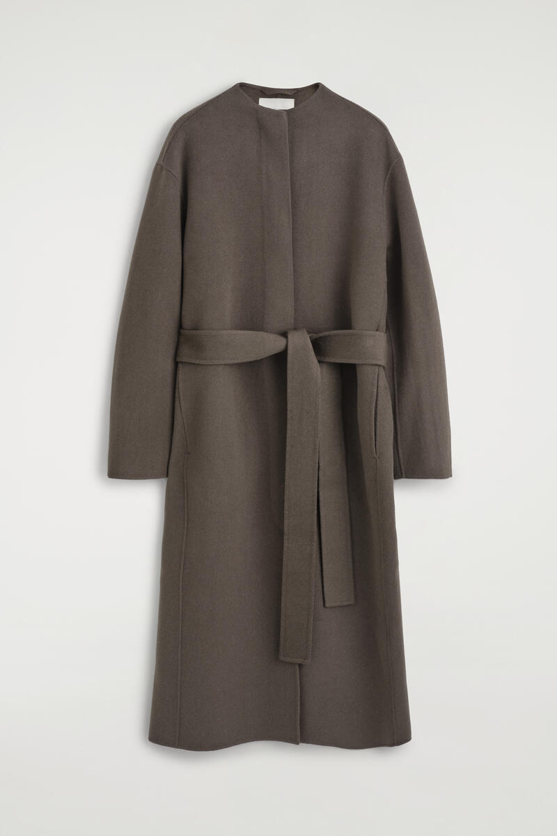 COS ロングコート　ブラウン　XXS BELTED DOUBLE-FACED WOOL-BLEND LONG COAT ベルト付き ダブルフェイス