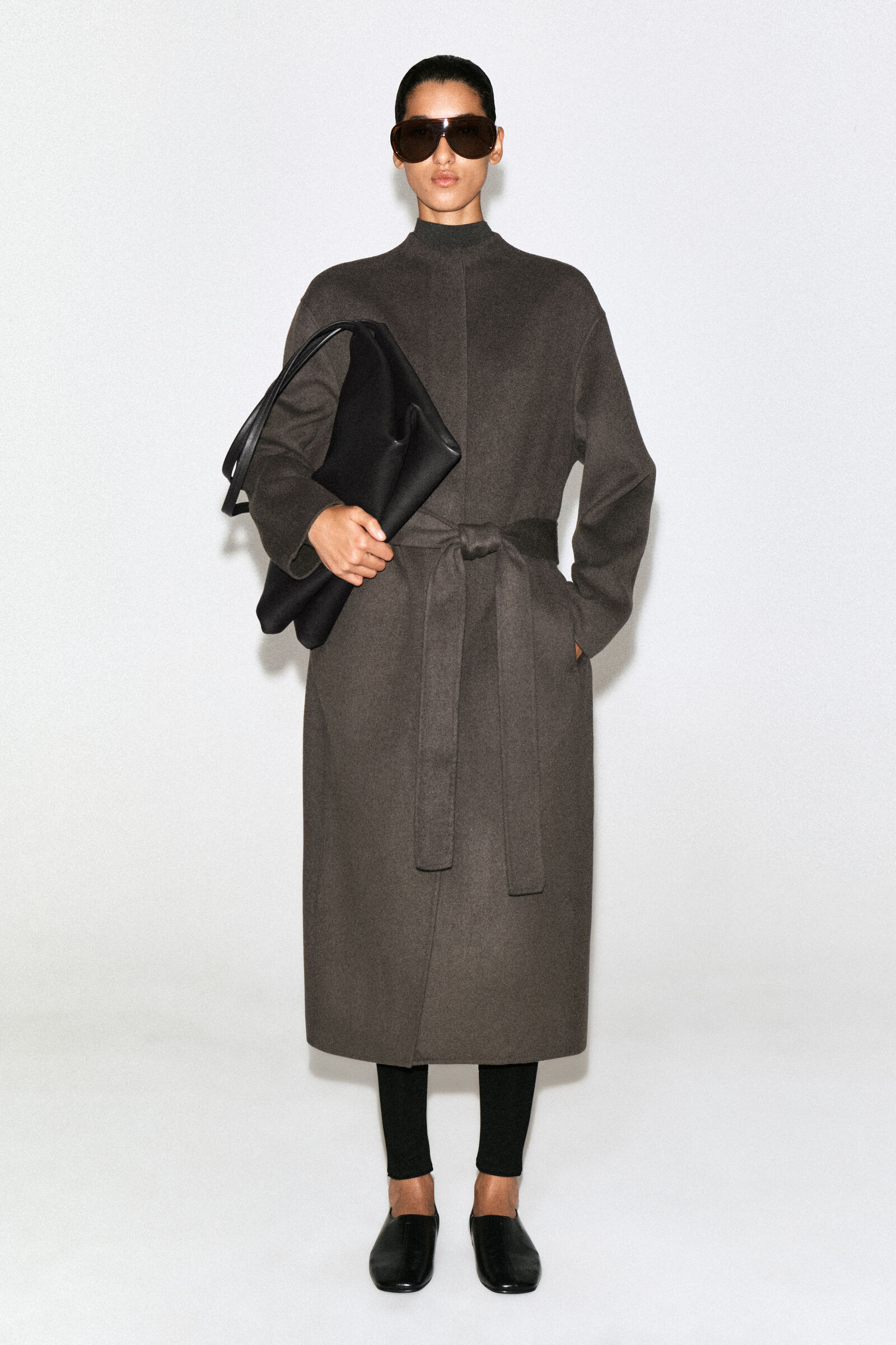ベルト付きダブルフェイスウールコート　ブラウン BELTED DOUBLE-FACED WOOL-BLEND LONG COAT ベルト付き ダブルフェイス