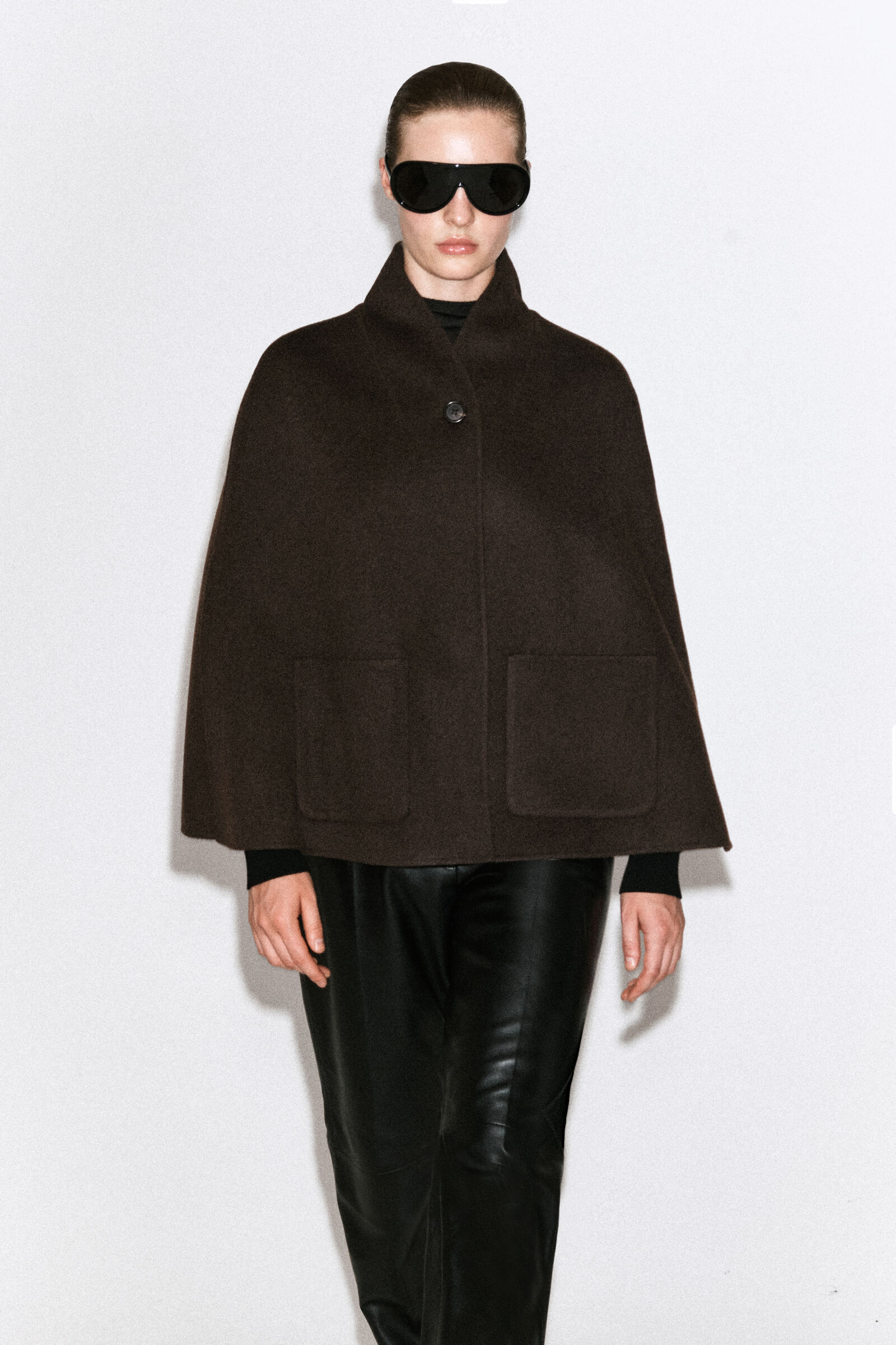 SHAWL-COLLAR DOUBLE-FACED WOOL CAPE ショールカラー ダブルフェイス