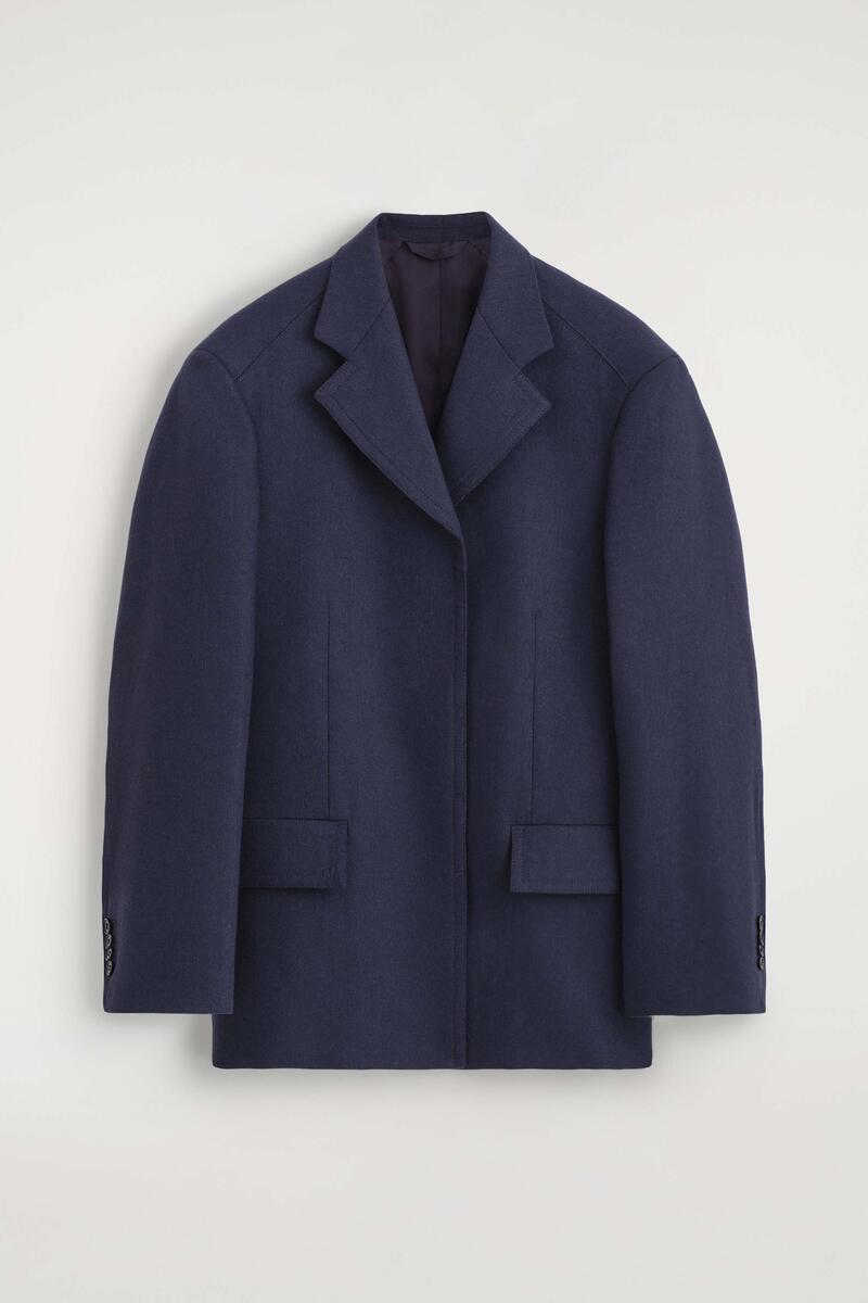 STRUCTURED WOOL-BLEND BLAZER ウールブレンドブレザー ネイビー｜COS