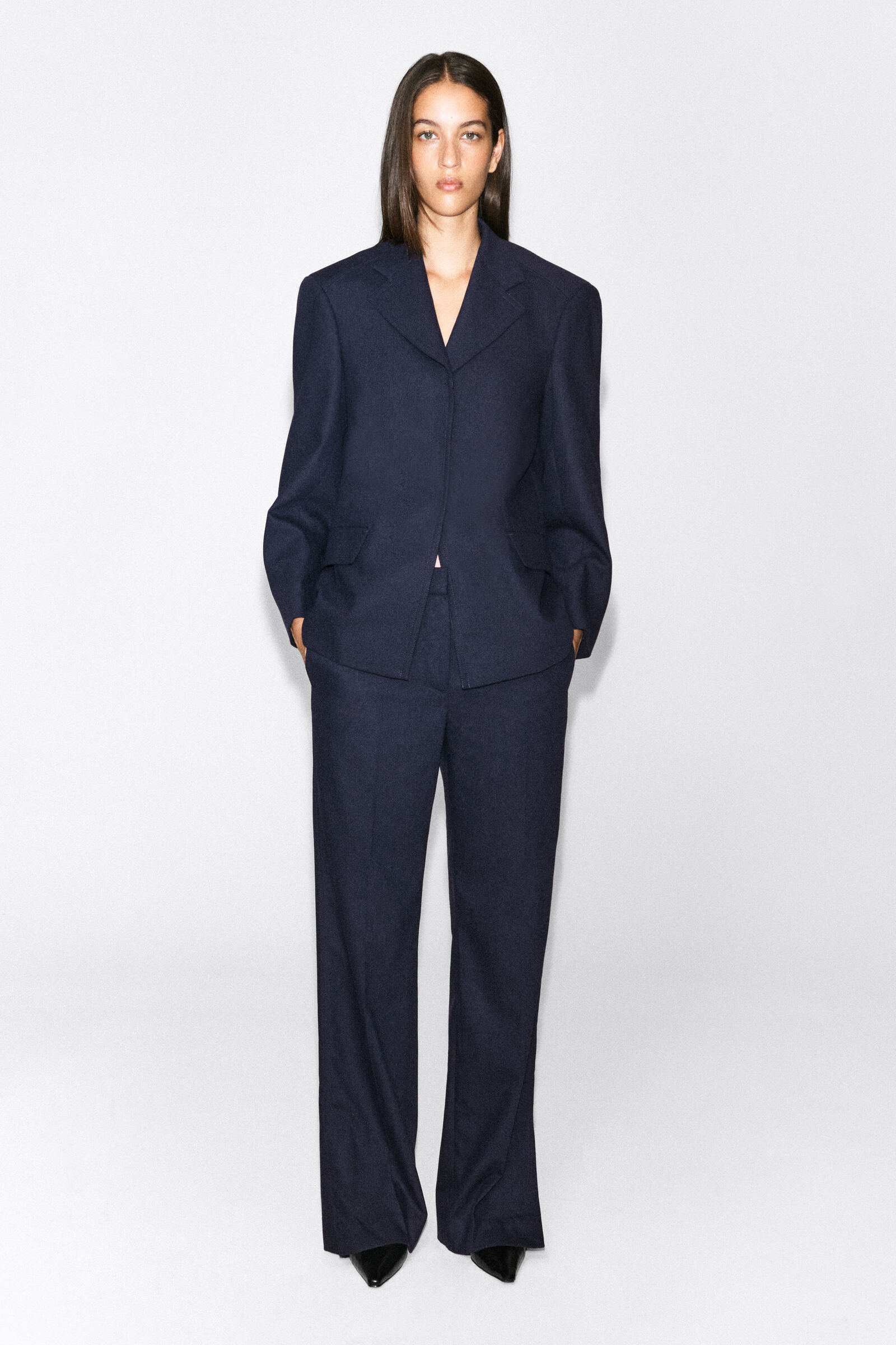 STRUCTURED WOOL-BLEND BLAZER ウールブレンドブレザー ネイビー｜COS