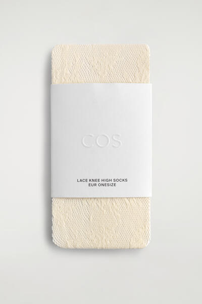 COS フローラル ジャカードレース ニーハイソックス