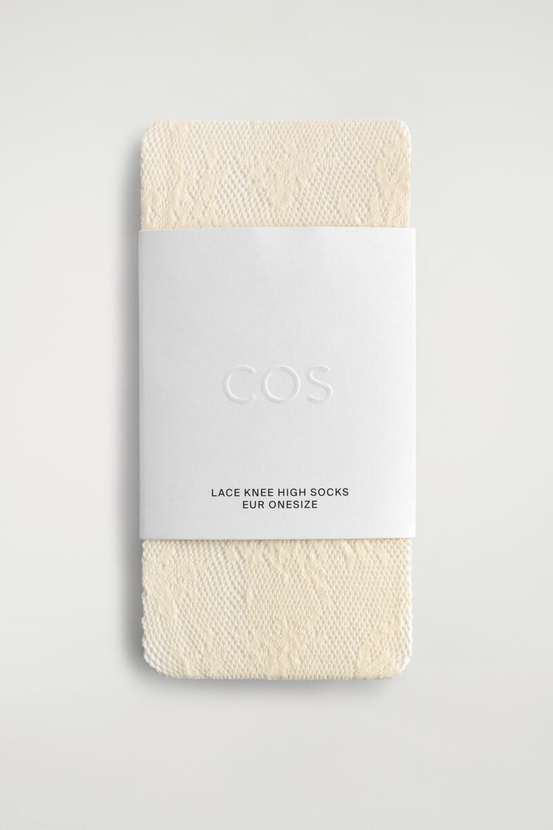 COS フローラル ジャカードレース ニーハイソックス