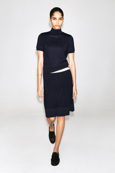 MERINO WOOL PLEATED MIDI SKIRT