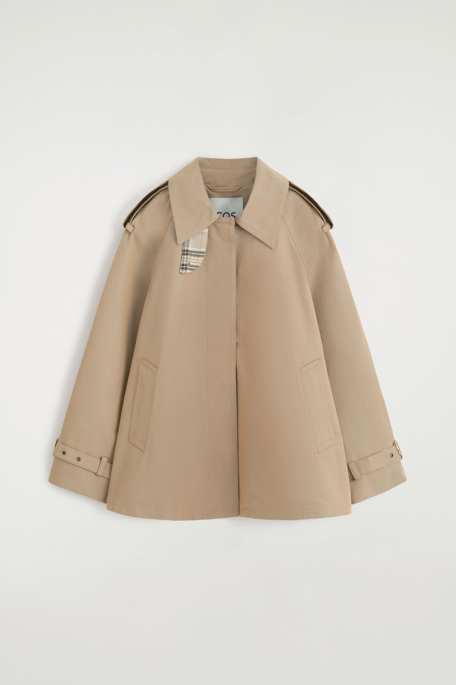 CHECK-DETAIL COTTON SHORT TRENCH JACKET チェックディテール