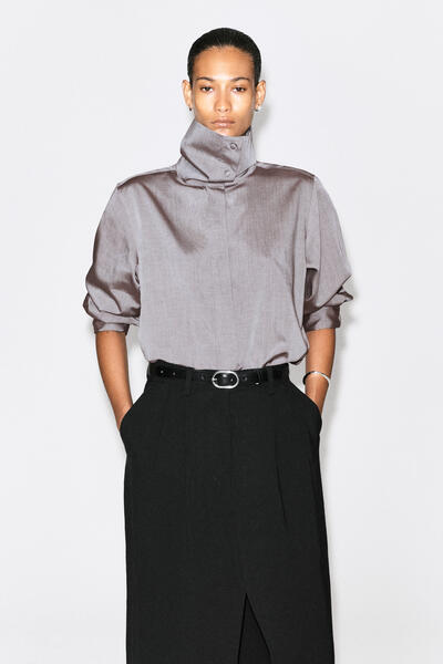 FUNNEL-NECK COTTON-LYOCELL SHIRT