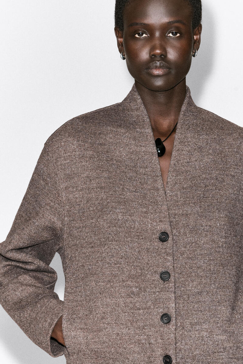 【COS】ショールカラーカーディガン (L) BOILED WOOL-BLEND SHAWL-COLLAR CARDIGAN ボイルドウールブレンド