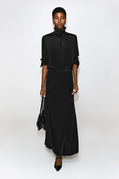 BUTTON-DETAIL SILK-CREPE MAXI WRAP SKIRT
