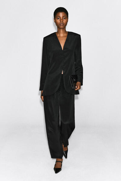 PLEATED SILK-CREPE BARREL-LEG TROUSERS