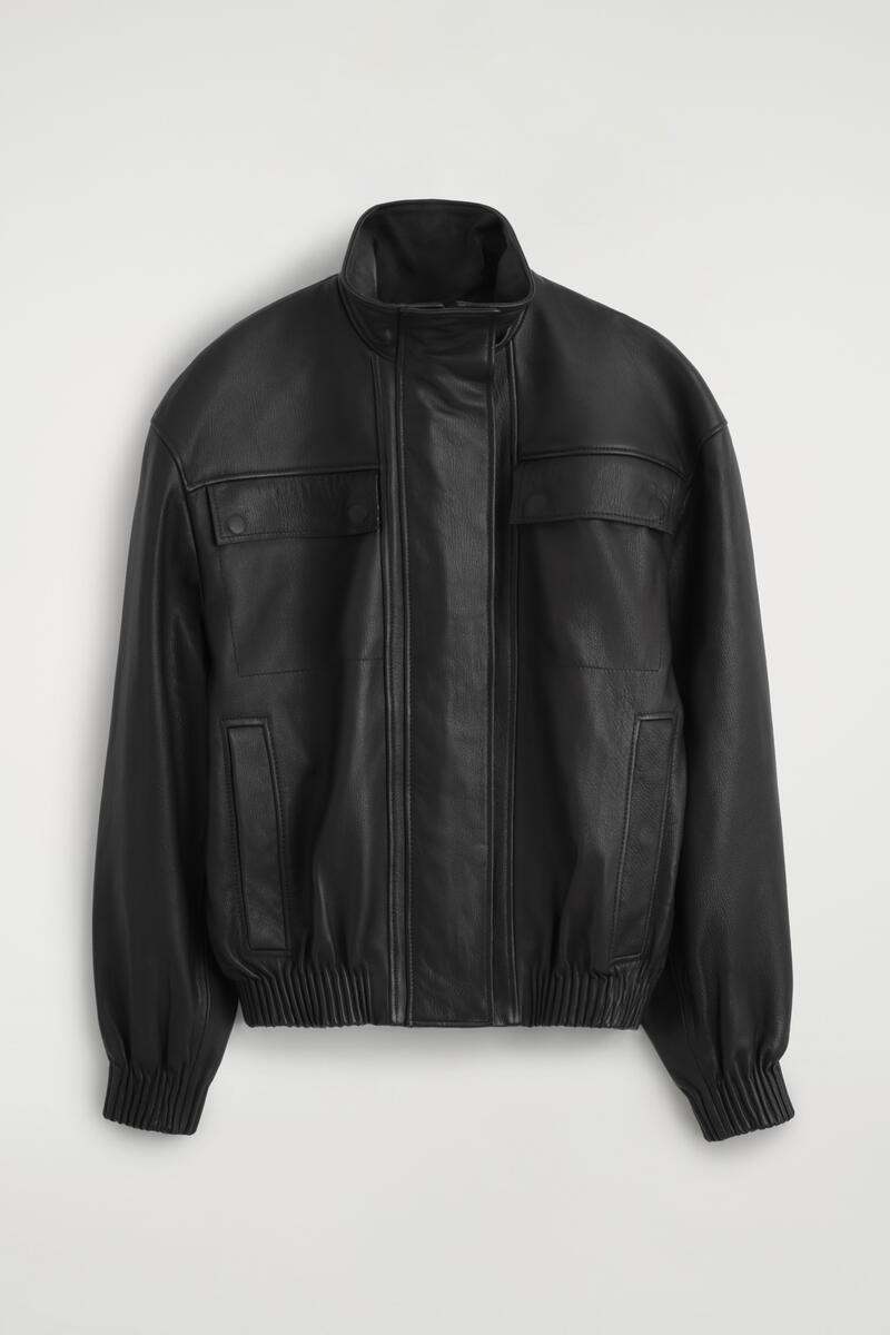LEATHER FUNNEL-NECK BOMBER JACKET レザー ファネルネック ボンバー