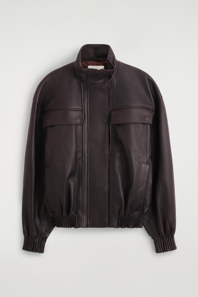 LEATHER FUNNEL-NECK BOMBER JACKET レザー ファネルネック ボンバー