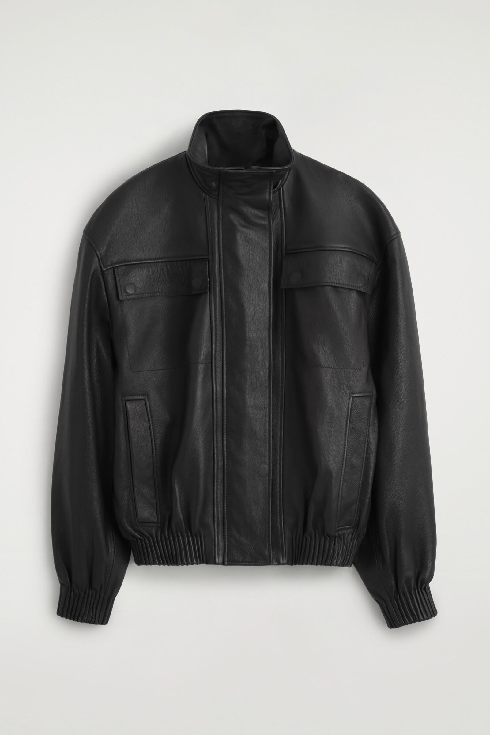LEATHER FUNNEL-NECK BOMBER JACKET レザー ファネルネック ボンバー