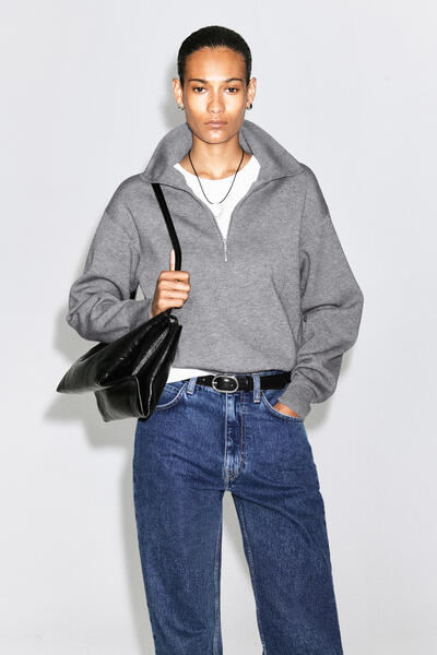 FUNNEL-NECK HALF-ZIP KNITTED JUMPER