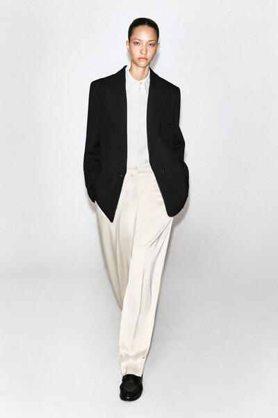 TAILORED MATTE-SATIN BARREL-LEG TROUSERS