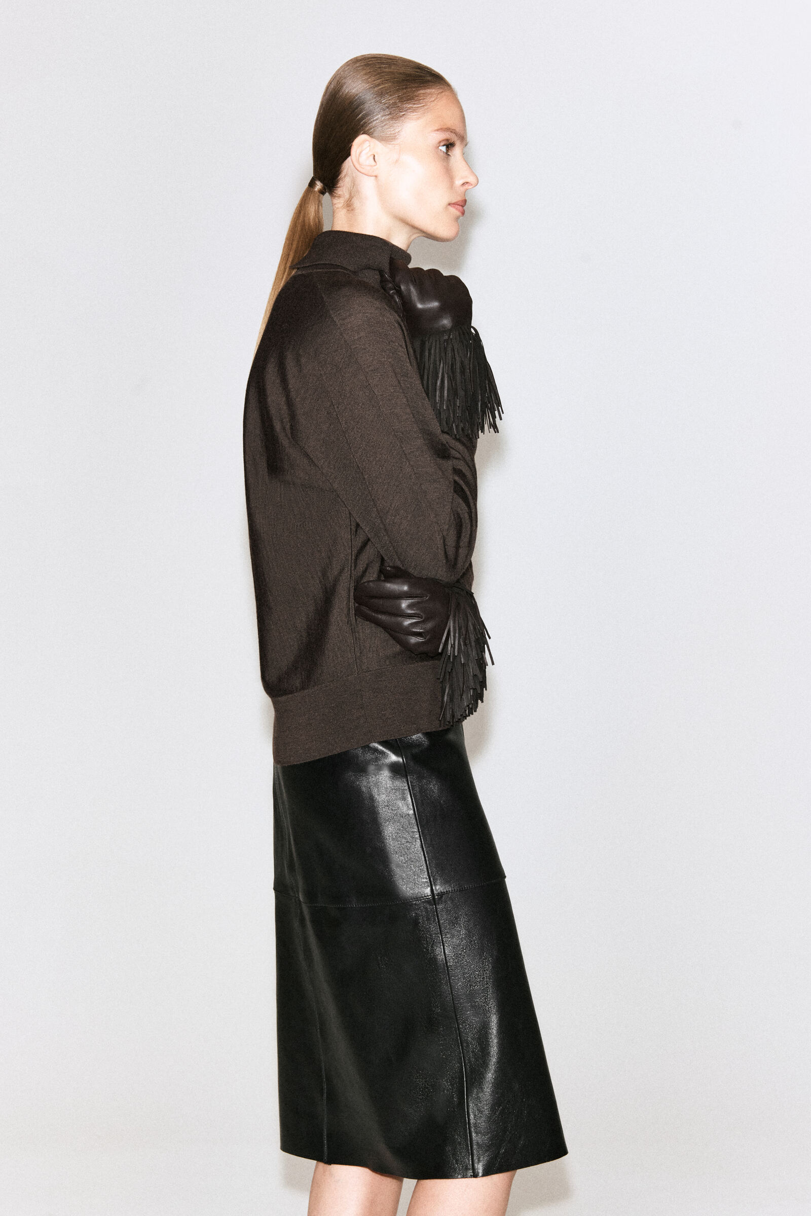 FRINGED WOOL-LINED LEATHER GLOVES フリンジ ウールライニング レザー