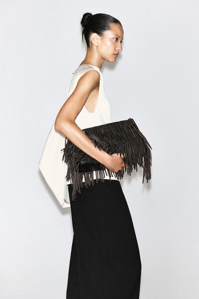 FRINGED CLUTCH - LEATHER