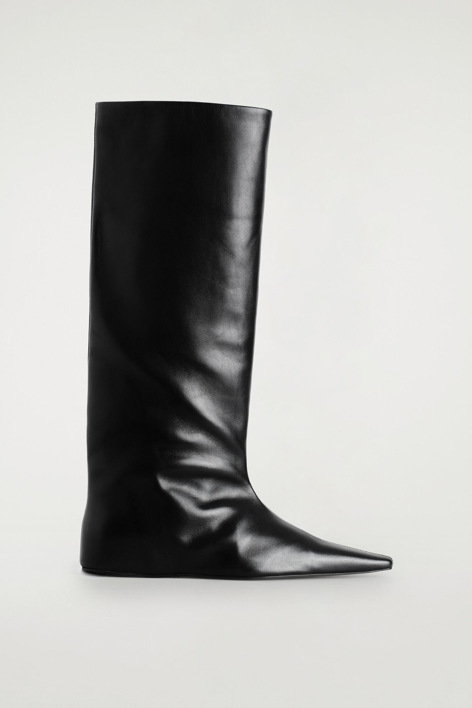 POINTED LEATHER WEDGE KNEE BOOTS ポインテッド レザー ウェッジ