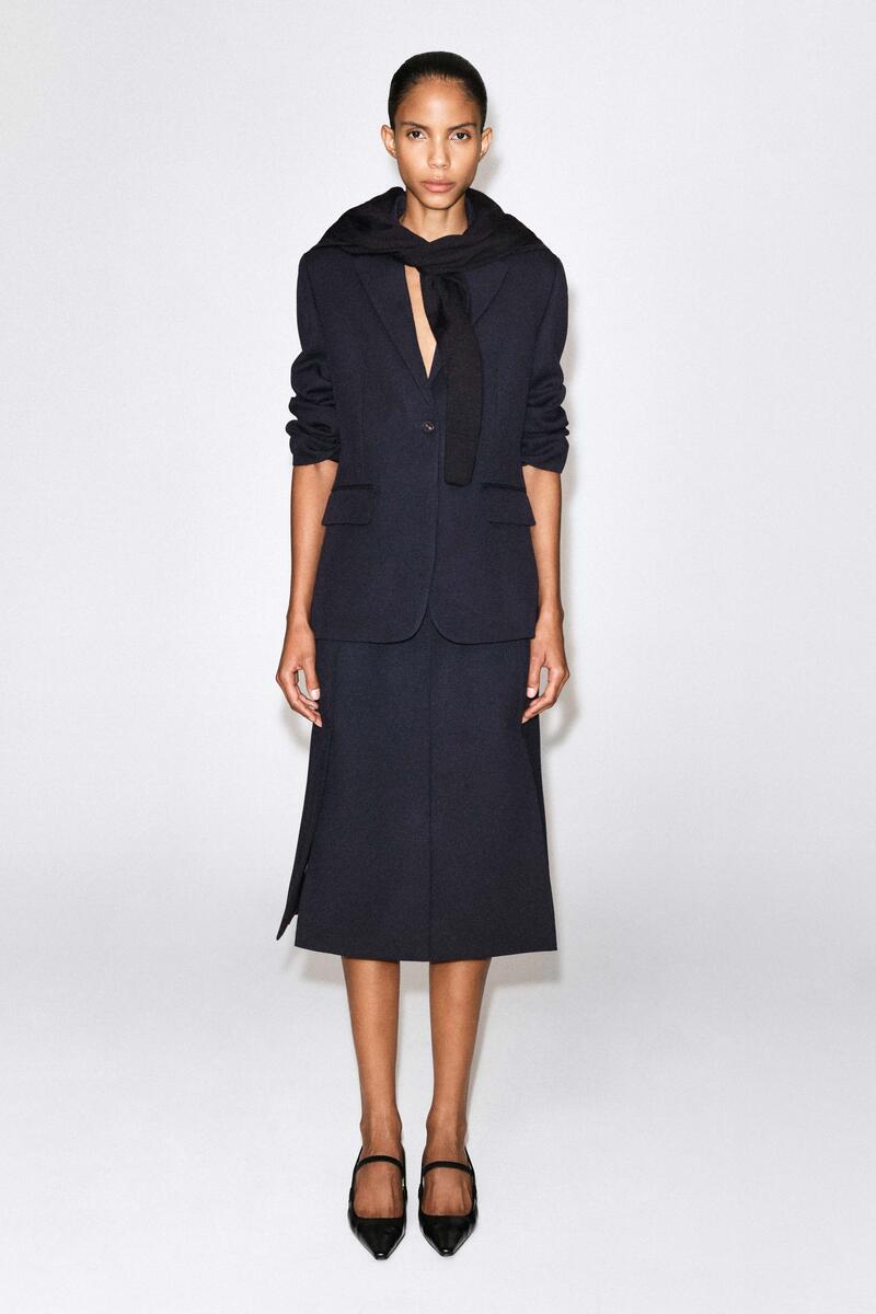 TAILORED SPLIT-HEM WOOL MIDI SKIRT テーラード スリットヘム ウール