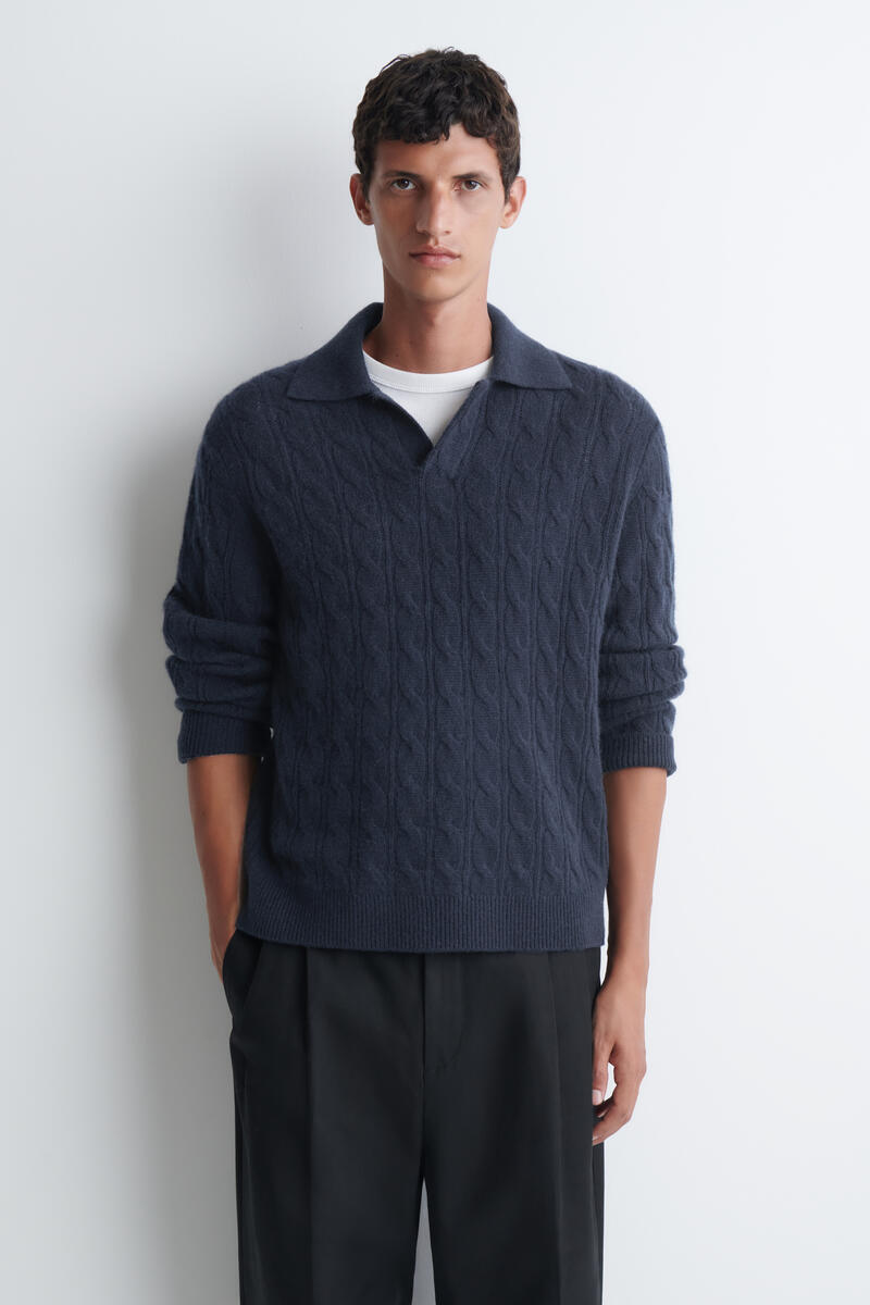 CABLE-KNIT CASHMERE POLO JUMPER ケーブルニット カシミヤ ポロ
