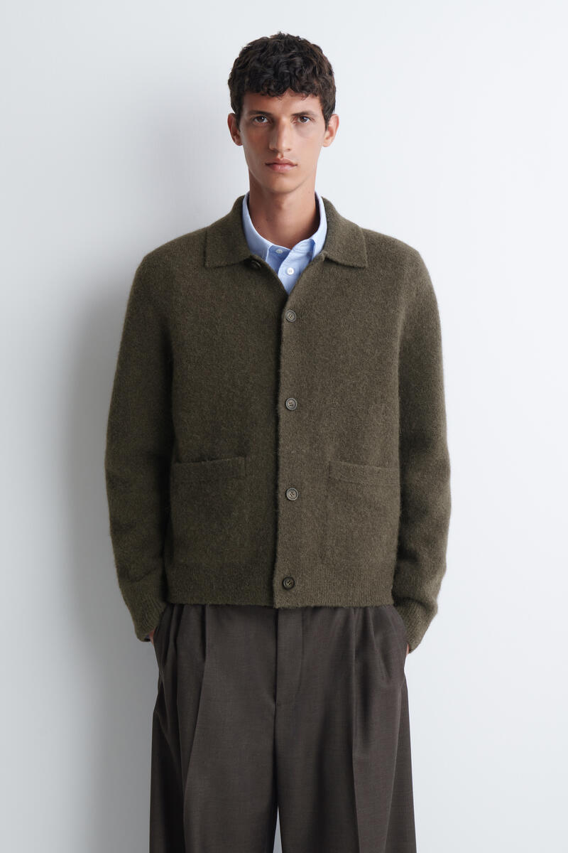 ALPACA-YAK COLLARED CARDIGAN アルパカヤク 襟付きカーディガン BROWN