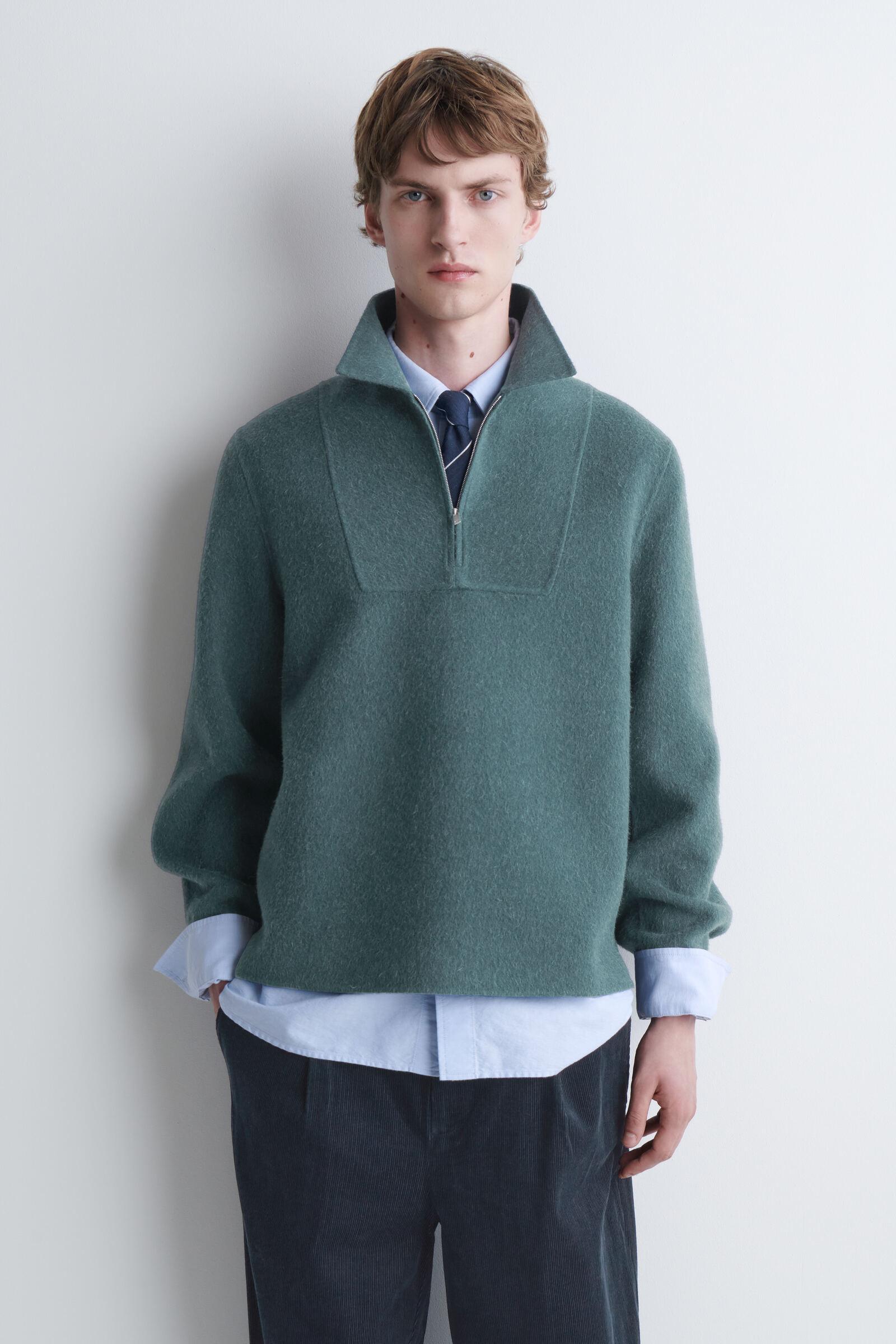 DOUBLE-FACED WOOL-BLEND ZIP-UP OVERSHIRT ダブルフェイスウール